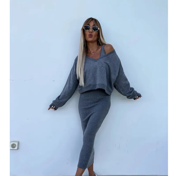 Senna | Zestaw z topem cold-shoulder i spódnicą midi