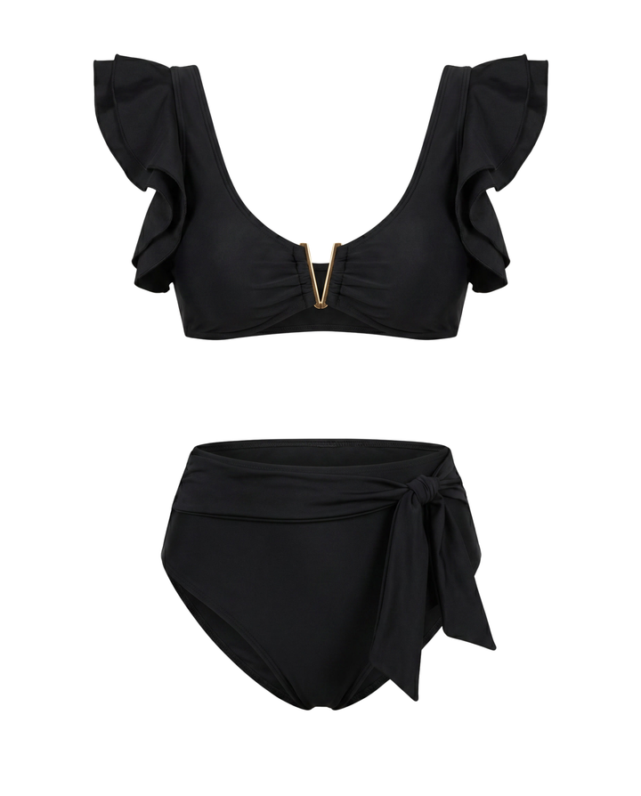 Black Gold Ruffled Bikini