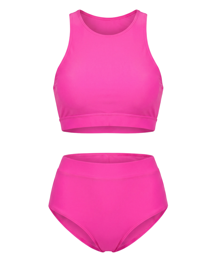 Solid High Waist Swimsuit