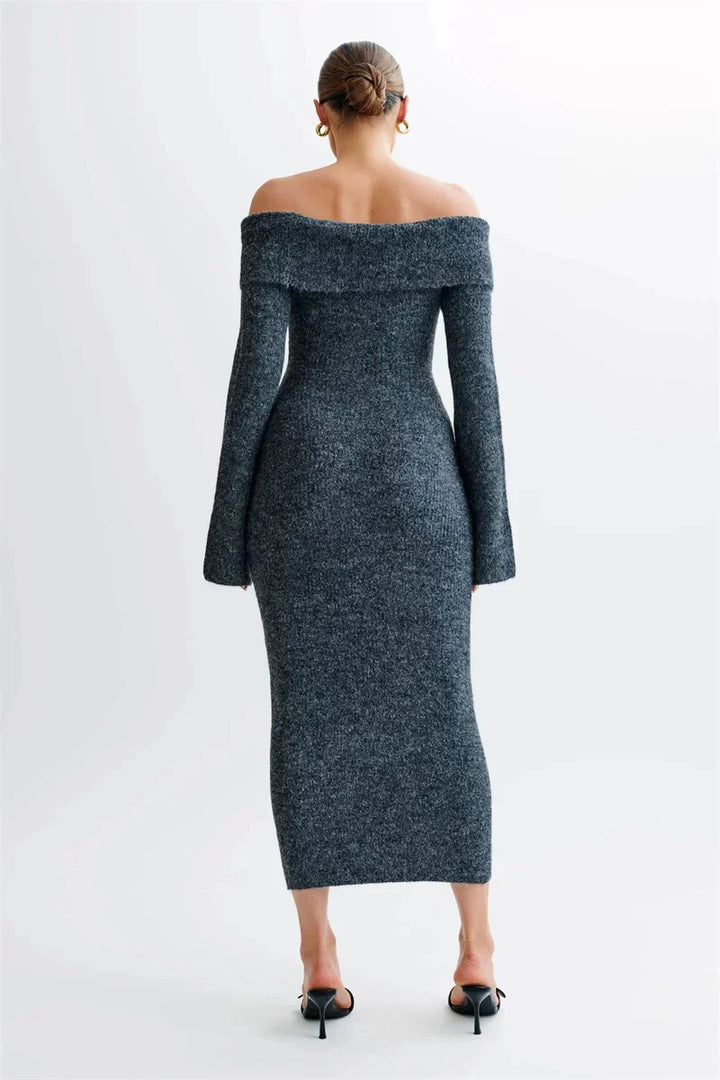Sukienka midi Off-Shoulder Fluffy Knit